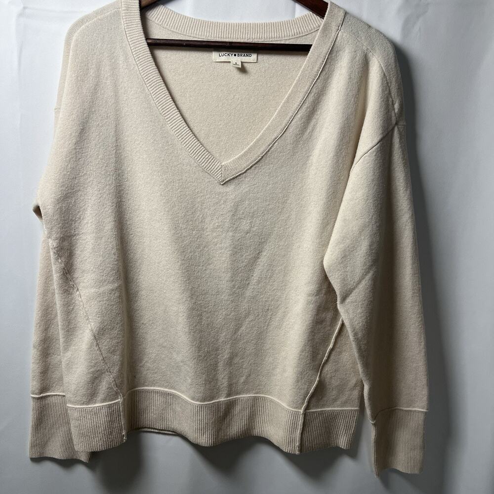 Lucky Brand Womens Small Khaki Beige VNeck Sweater
